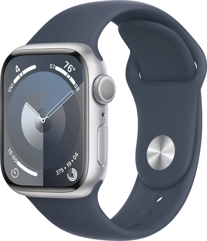 Apple Watch Series 9 GPS 41mm Aluminum Case Com Storm Azul Sport Band (Pequeno /Médio ) - Prata