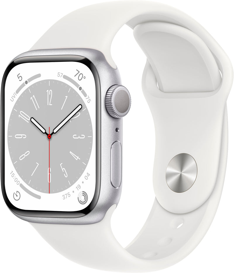 Apple Watch Series 8 (GPS) 41mm Aluminum Case Com Branco Sport Band - S/M - Prata